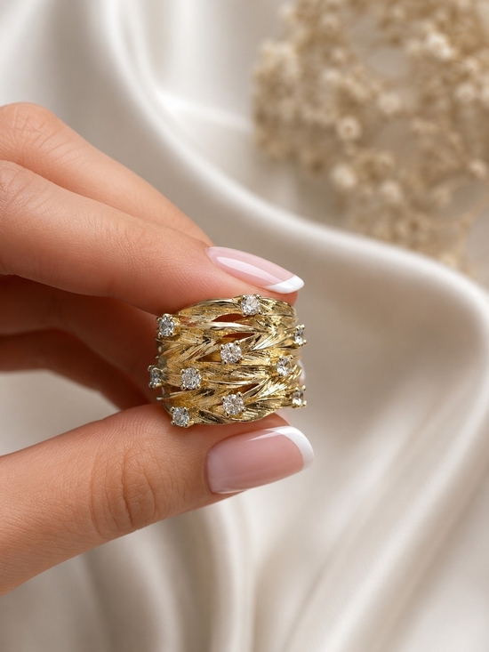 Anthropologie Jewelry - Gold-Tone Multi-Band Crystal Accent Ring
